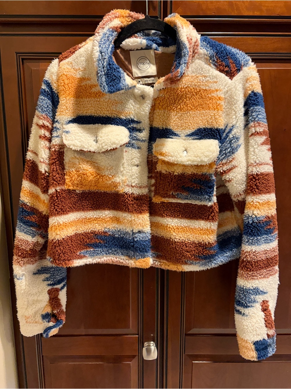 Stoosh Crop Teddy Southwest Aztec Sherpa Jacket - M